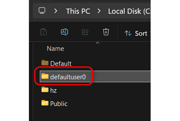 Verwijder de map Defaultuser0