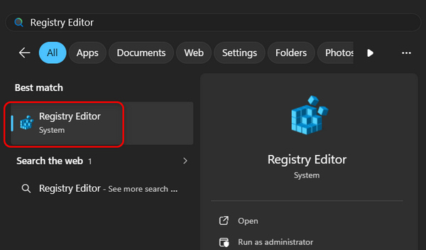 Start de register-editor