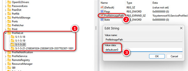 Wis Defaultuser0 in de register-editor.