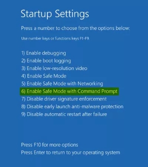 명령 프롬프트가 있는 안전 모드 활성화