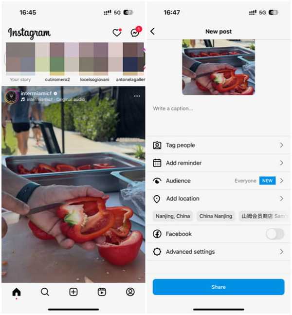Instagramの投稿に位置情報を追加する