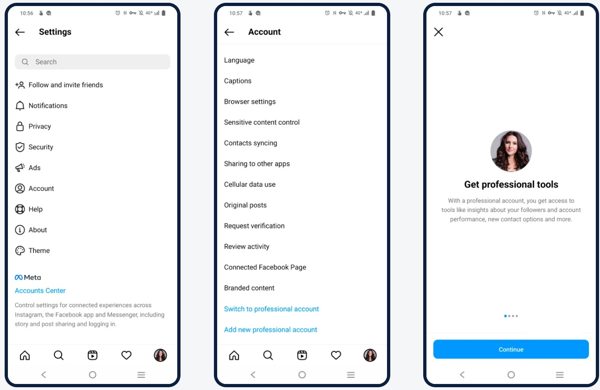 プロフェッショナルアカウントに切り替える