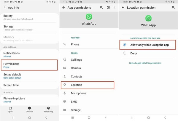 WhatsApp Περιορισμός Δικαιωμάτων Τοποθεσίας σε Android