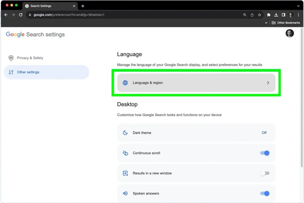 Язык и регион