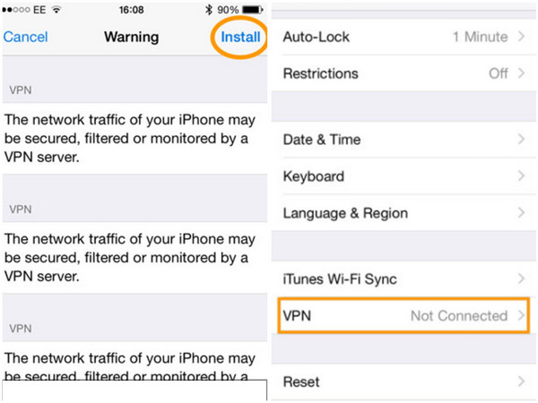 แตะปุ่ม VPN