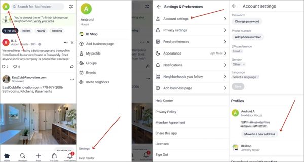 เปลี่ยนตำแหน่งในแอป Nextdoor
