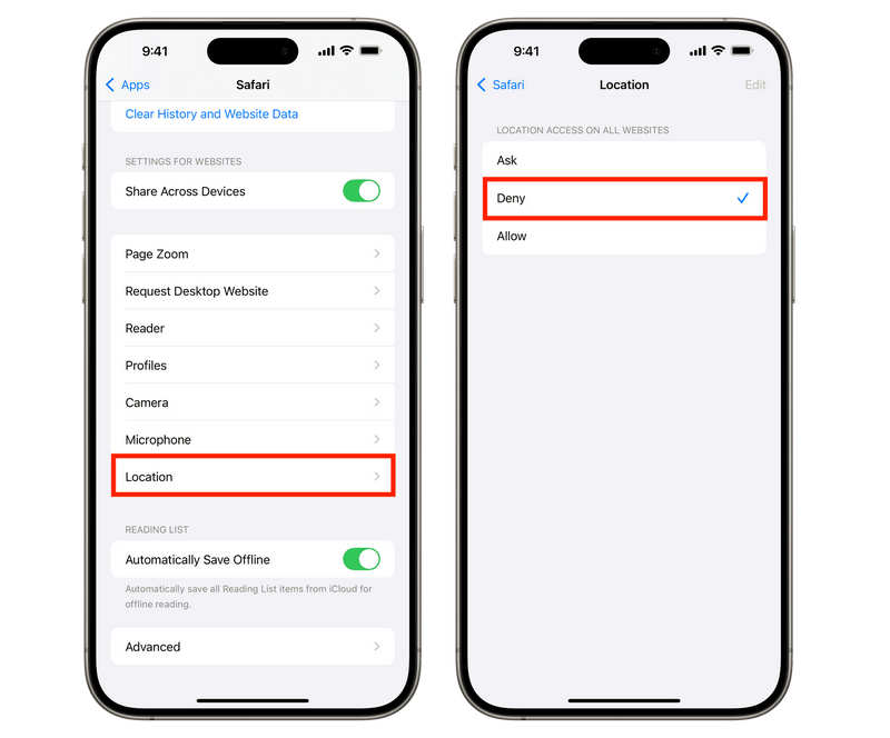 Desactivar el servicio de ubicación de Safari en iPhone