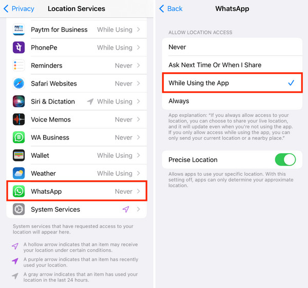 Standort nur während der Nutzung der App