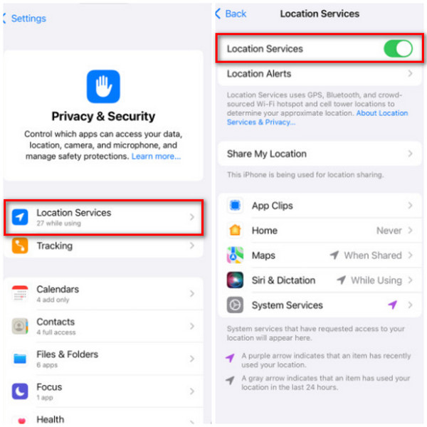 Tryk på knappen Placeringstjenester