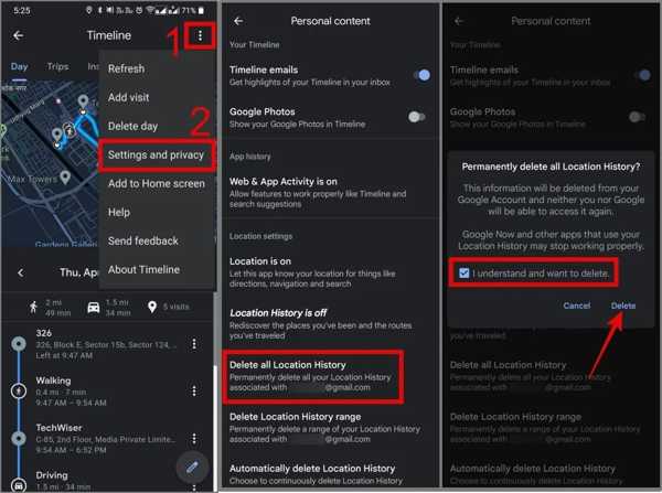 Elimina Cronologia delle posizioni