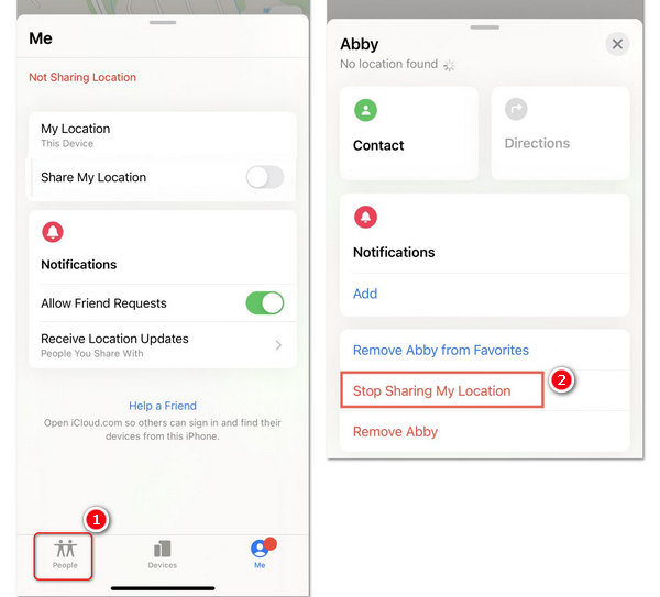 Find My에서 위치 공유 중지