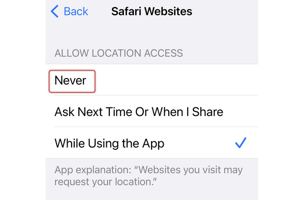 앱의 위치 기능 끄기