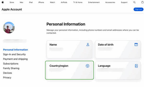 更改地区 Apple ID 网站