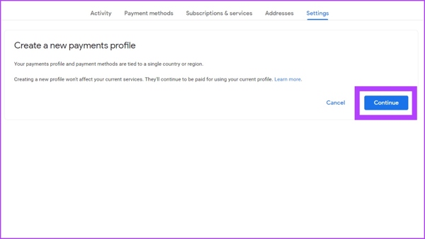 إنشاء ملف تعريف الدفع