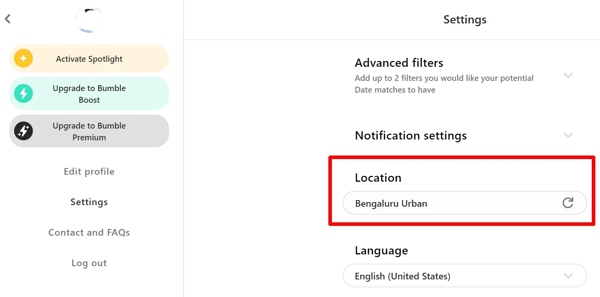 Bumble Web Change Location