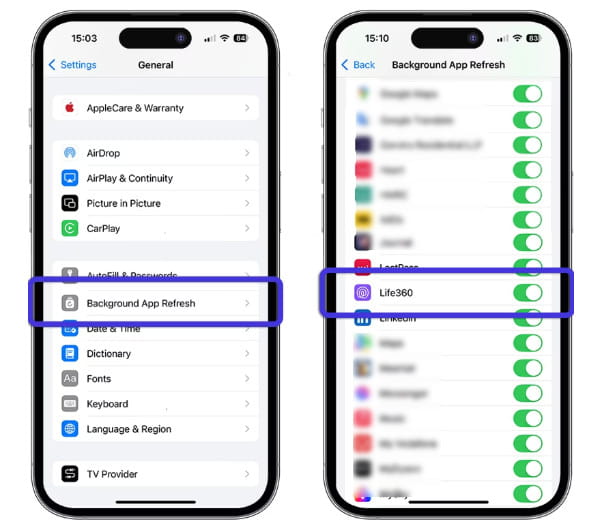 Tắt tính năng làm mới ứng dụng nền cho Life360 trên iPhone