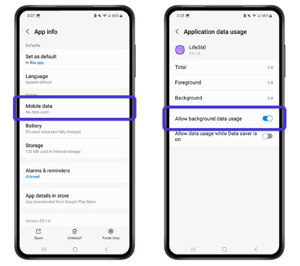 Tắt tính năng sử dụng dữ liệu nền cho ứng dụng Life360 trên Android