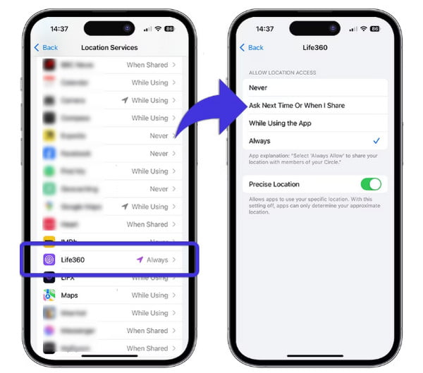 Tắt dịch vụ định vị cho Life360 trên iPhone