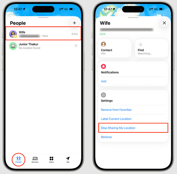 Dejar de compartir ubicación en Buscar