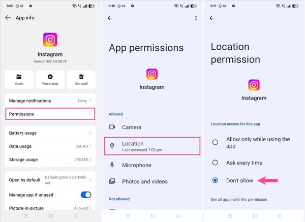 Android पर Instagram अनुमतियाँ
