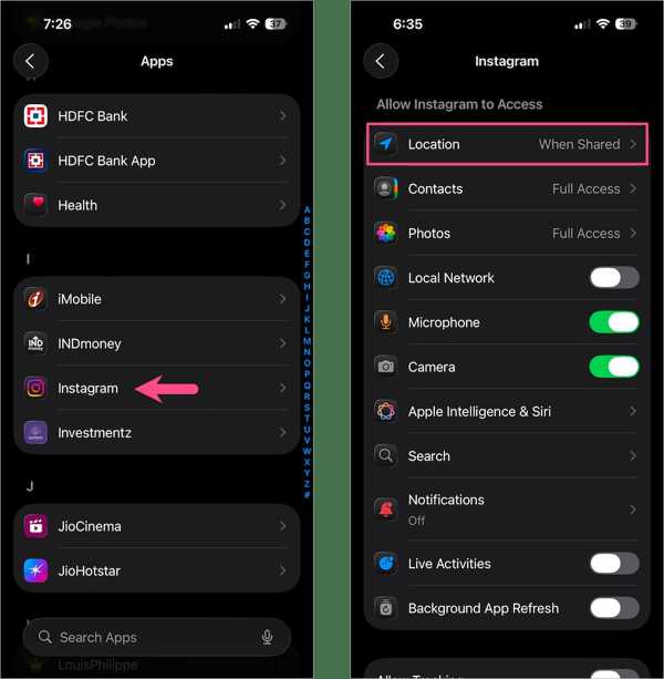 iPhone पर Instagram पर लोकेशन शेयरिंग बंद करें