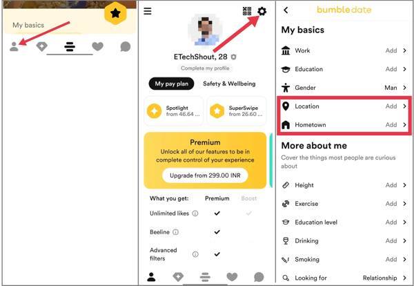 Ändra plats på Bumble