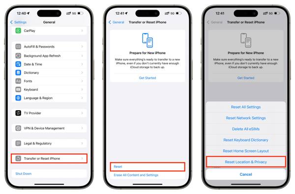 Reimposta la privacy della posizione
