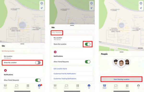 Ketuk Butang Mula Kongsi Lokasi