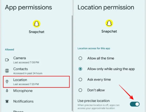 تعطيل استخدام الموقع الدقيق