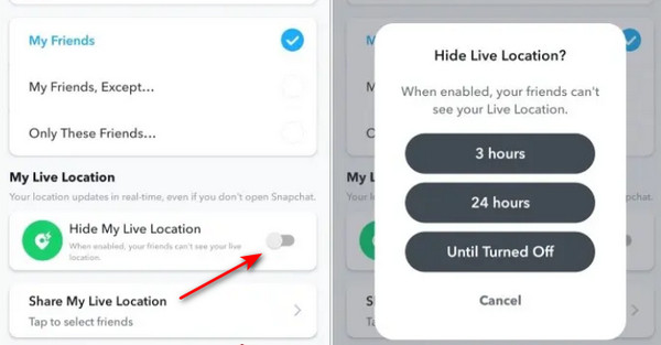 إخفاء موقعي المباشر
