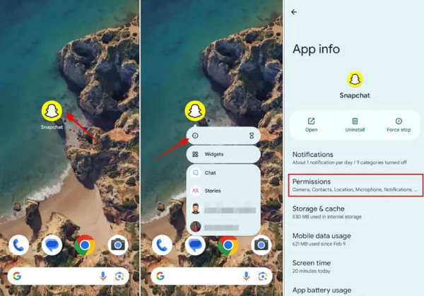 الضغط لفترة طويلة على سناب شات