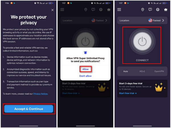 Tocca il pulsante Connetti