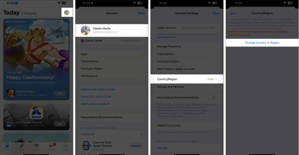 App Store में लोकेशन बदलें