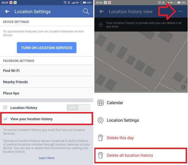 Helyelőzmény kikapcsolása Facebookon