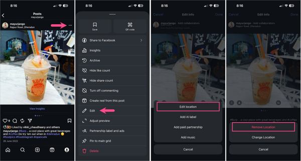 Удалить геолокацию из публикации в Instagram