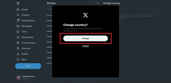 Αλλαγή τοποθεσίας λογαριασμού X