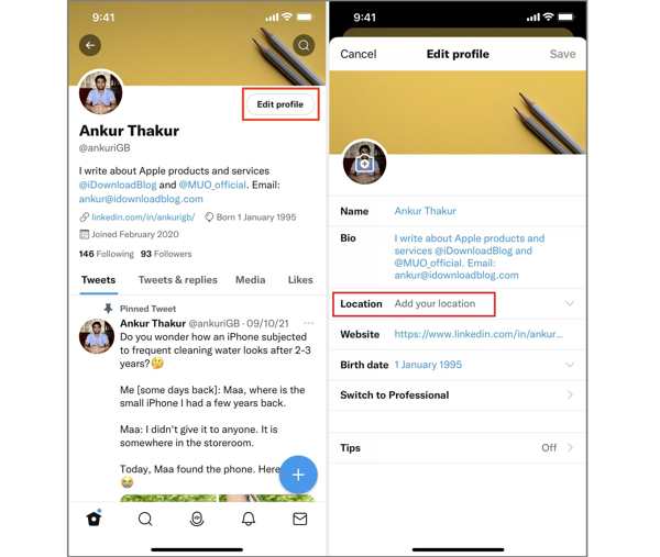 Αλλαγή τοποθεσίας προφίλ X