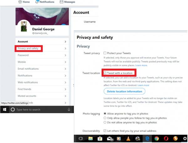 Δημοσίευση στο Twitter με την τοποθεσία
