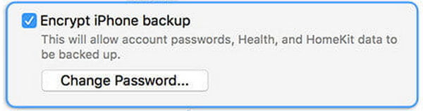 iTunes バックアップパスワードオプション