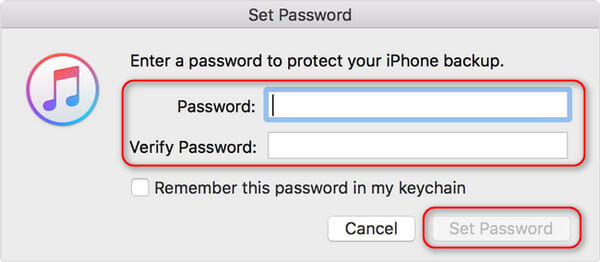 PC 上で iTunes バックアップパスワードを設定