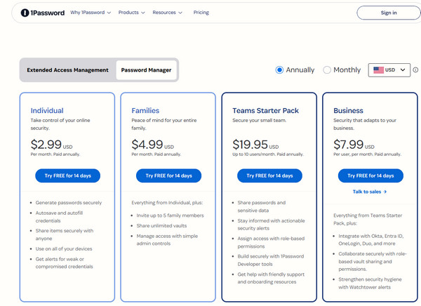 Тарифный план 1Password