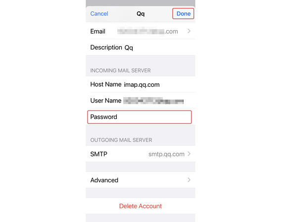 Cambia la password dell'email su iPhone Mail