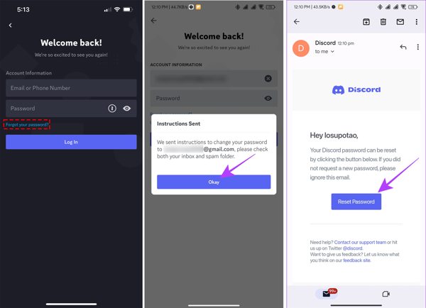 在 Discord 上点击“重置密码”