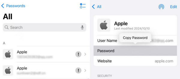Tocca la password per vedere