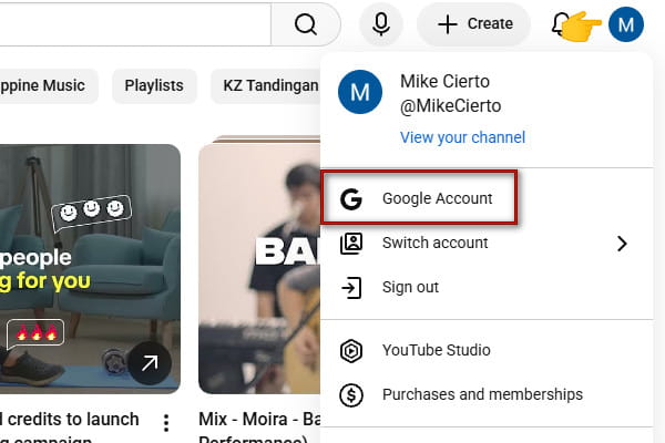 Access Google Account in YouTube Profile