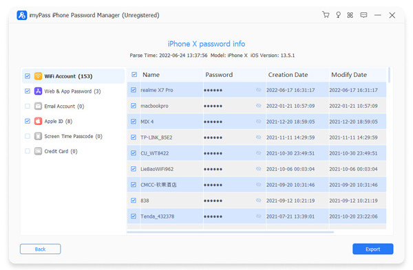选择要导出的密码