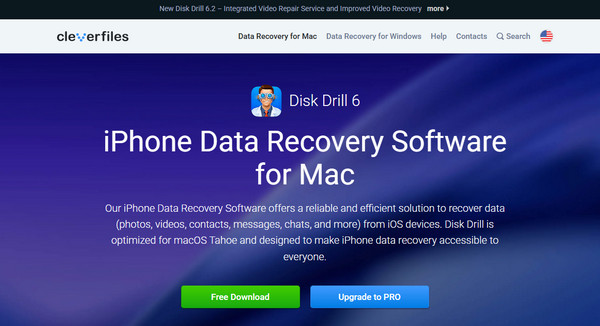 Interfaccia del sito web Disk Drill iPhone Data Recovery