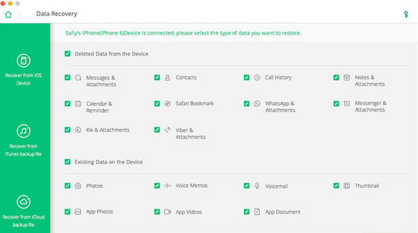 Interfaccia di iSkysoft iPhone Data Recovery