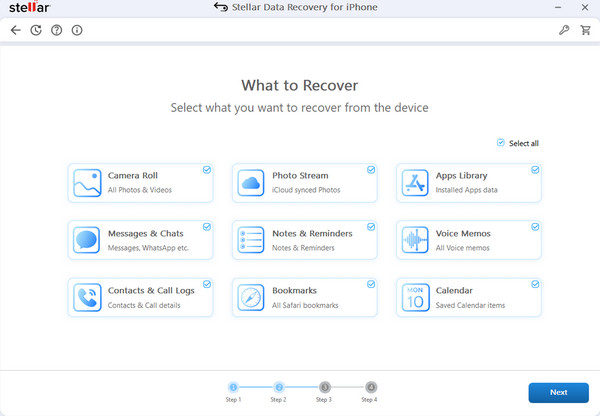 Interfaccia di Stellar iPhone Data Recovery