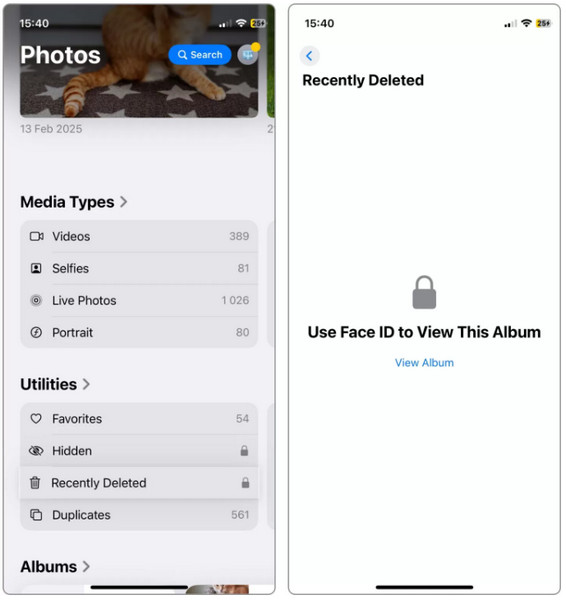 Trova foto eliminate di recente